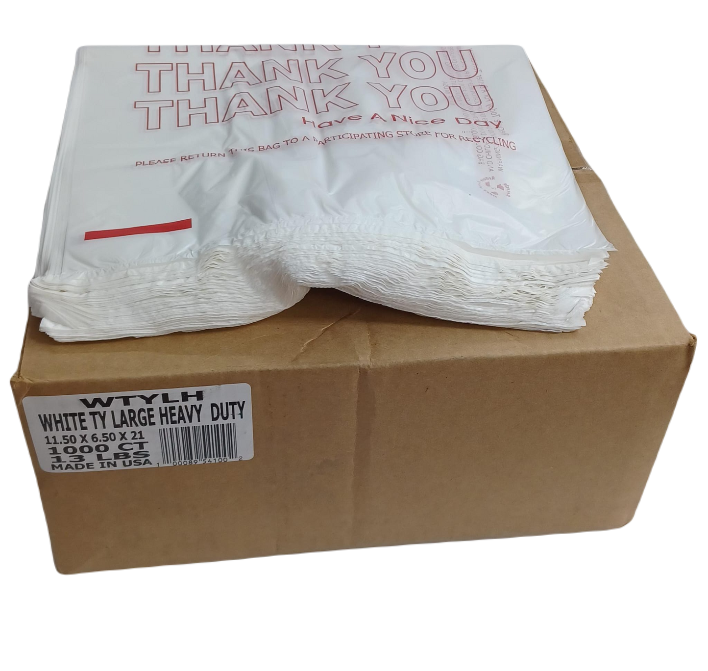 White Large Heavy ThankYou Plastic Bags 1000ct 1/6