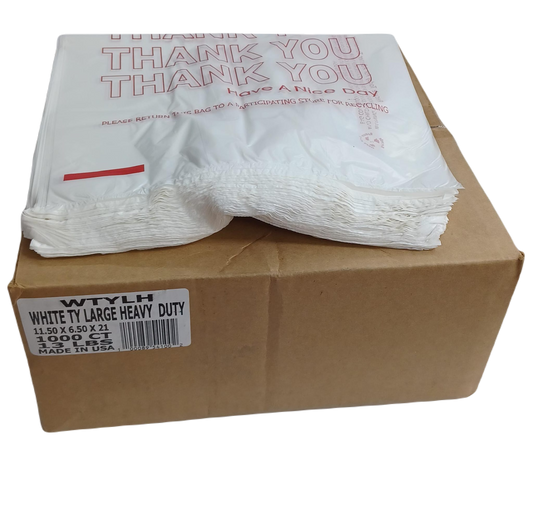 White Large Heavy ThankYou Plastic Bags 1000ct 1/6