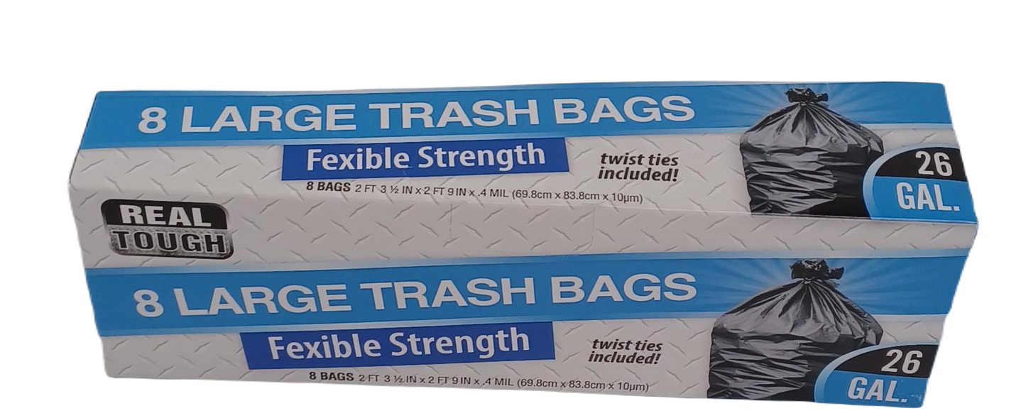 RealTough Trash Bags 26Gal/8ct