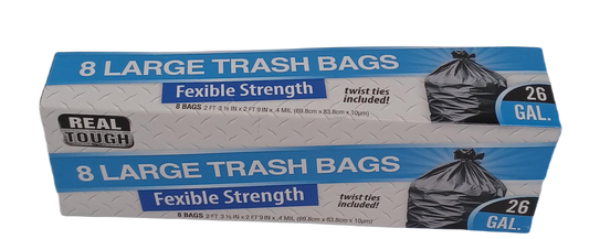 RealTough Trash Bags 26Gal/8ct