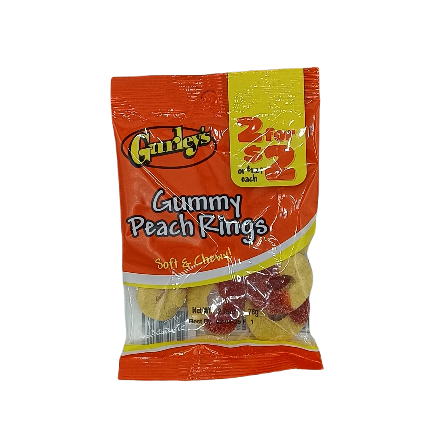 Gurleys Gummy Peach Rings 2/$2 2.5z/12ct