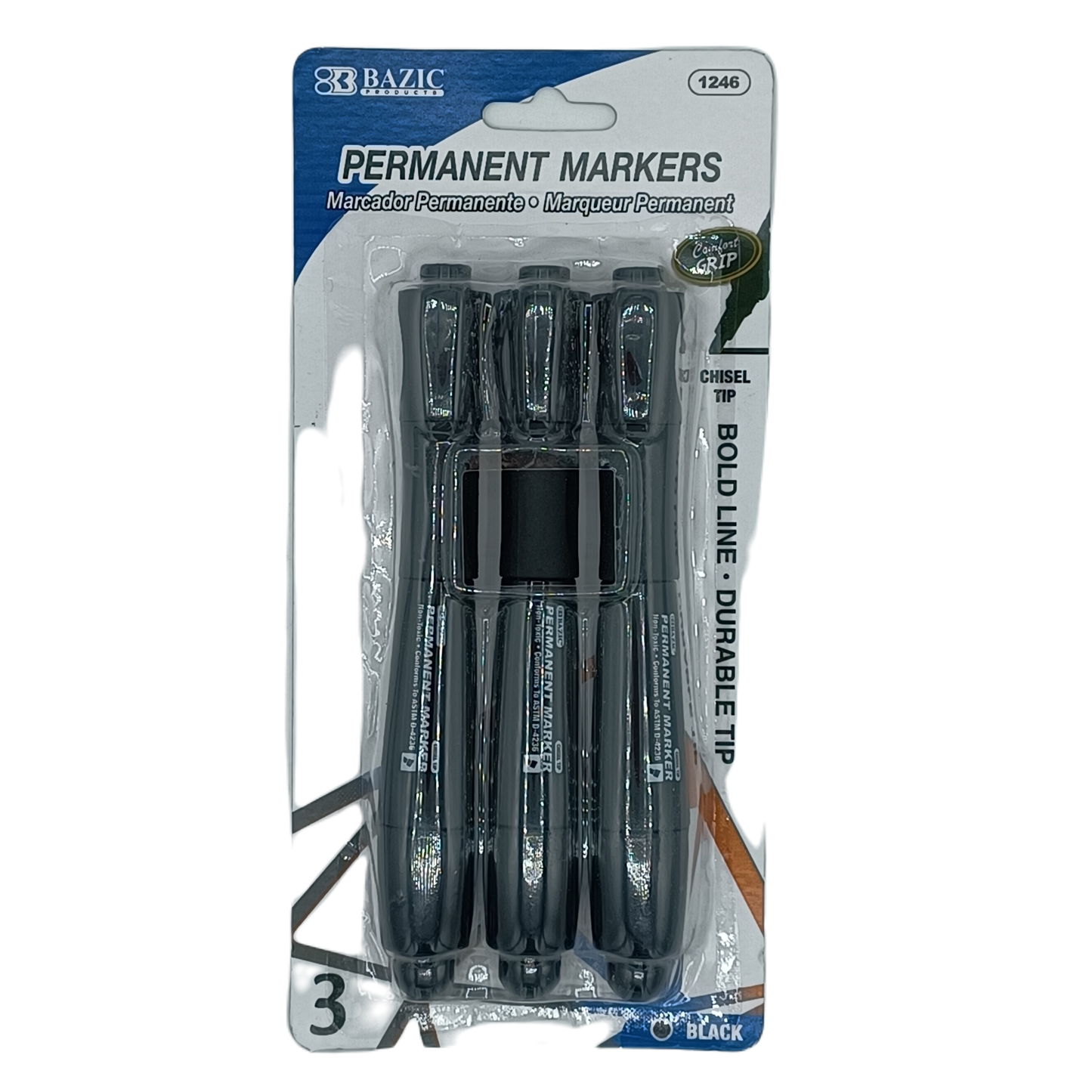 Bazic Permanent Marker Black Bold Line 3ct